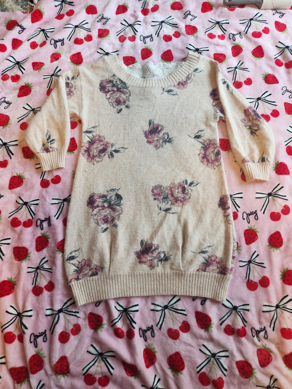 LIZ LISA Cream Floral Crewneck Sweater Dress J Fashion Gyaru Gal
